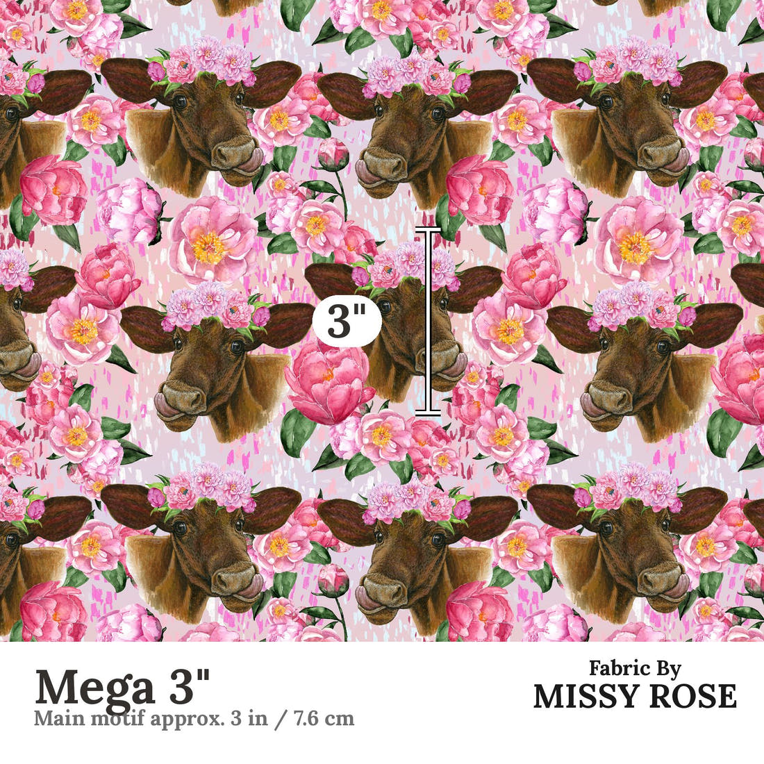 Design 1144 Pink Cow Fabric Mega 3 inch print scale guide | Fabric by Missy Rose