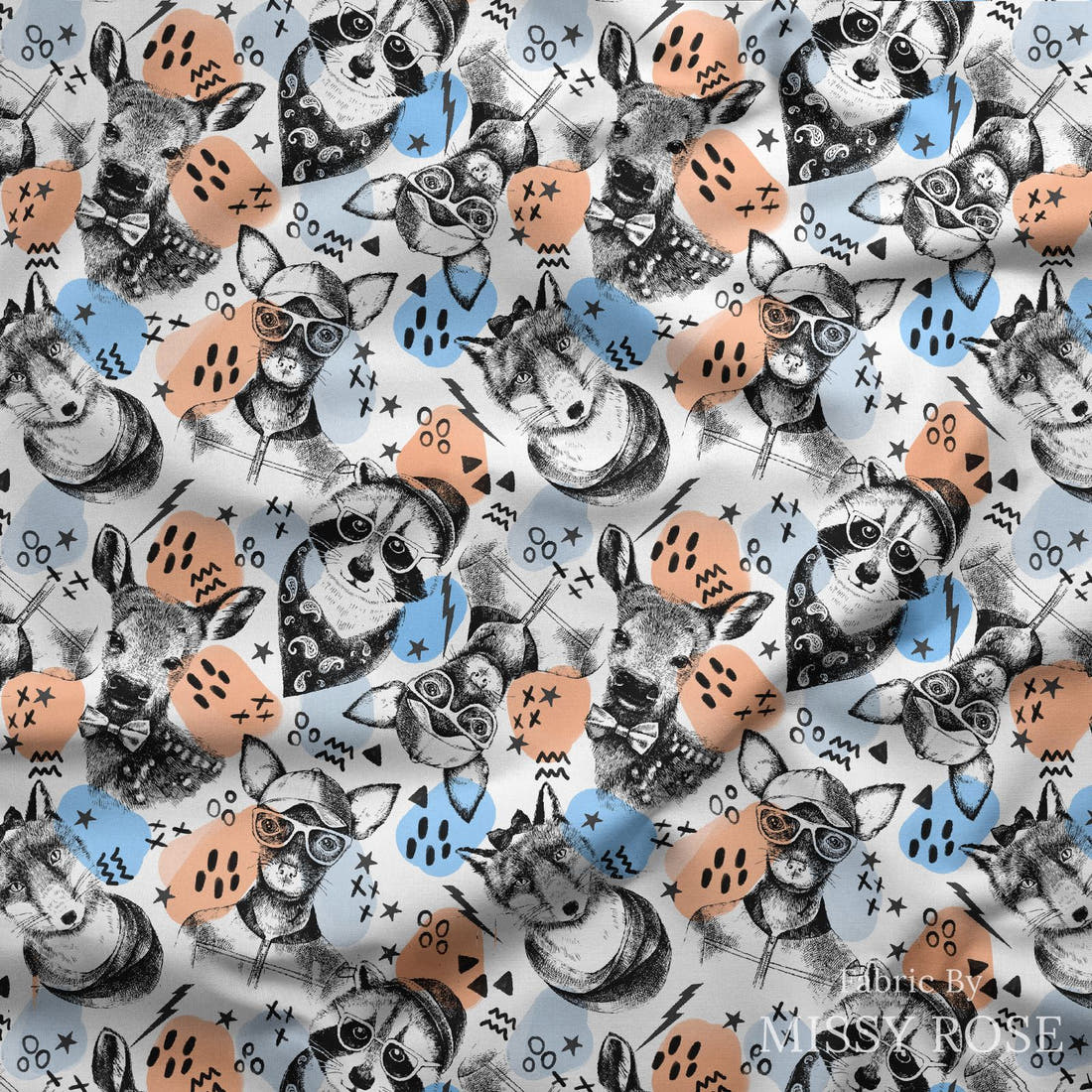 Design 1146  Animals Fabric draped fabric mockup – custom printed fabric by the metre | Fabric by Missy Rose
