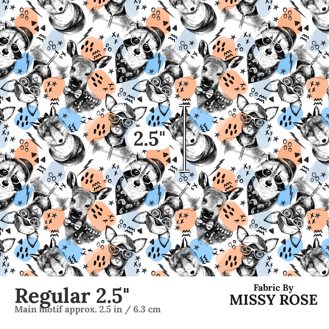 Design 1146  Animals Fabric Regular 2.5 inch print scale guide | Fabric by Missy Rose