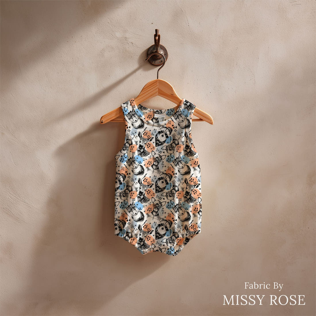 Design 1146  Animals Fabric sewn into a baby romper – see how the print looks made up | Fabric by Missy Rose