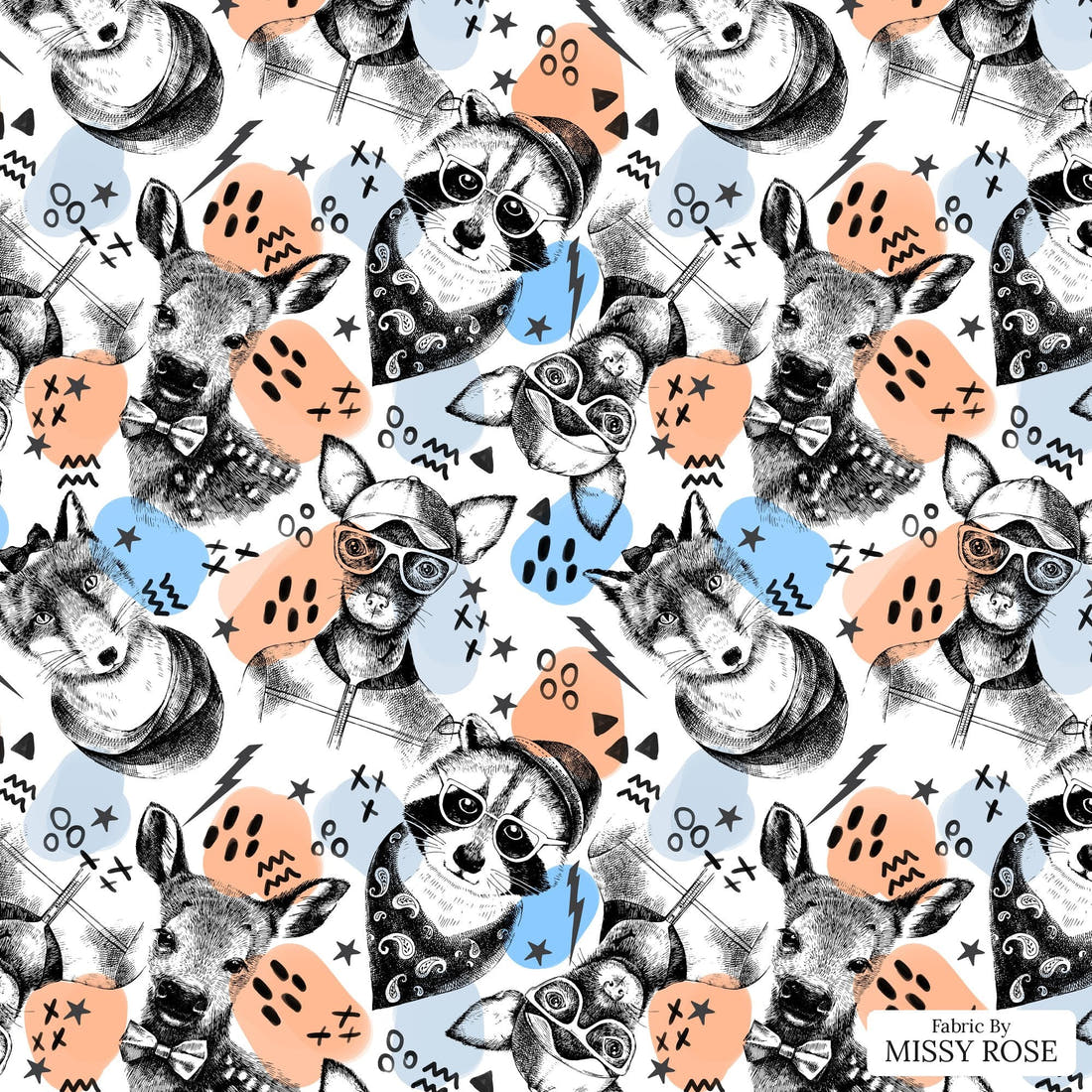 Design 1146 Animals Fabric – flat view of the print, zoom in for detail | Fabric by Missy Rose