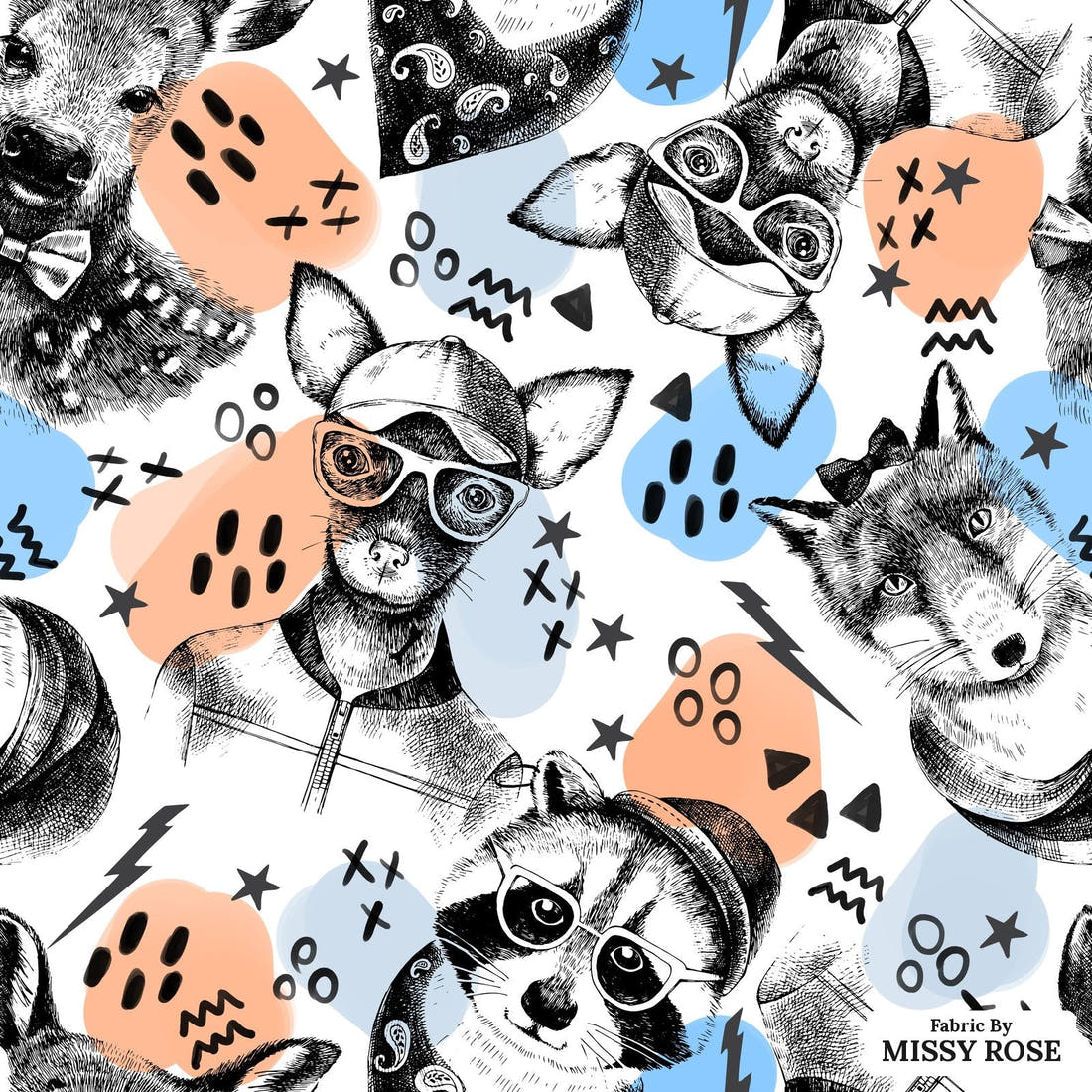 Design 1146  Animals Fabric – flat view of the print, zoom in for detail | Fabric by Missy Rose
