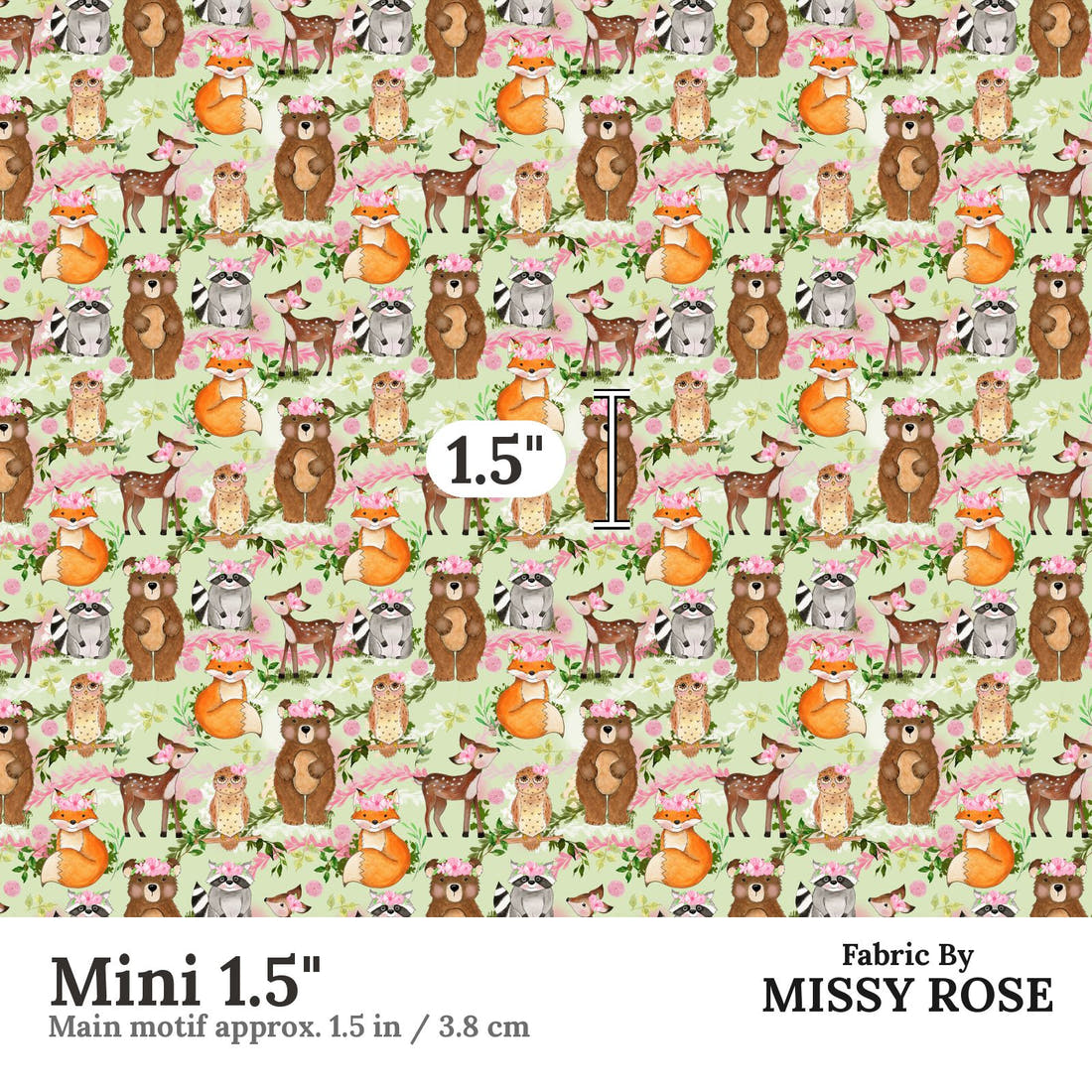 Design 1147 Green Woodlands Fabric Mini 1.5 inch print scale guide | Fabric by Missy Rose