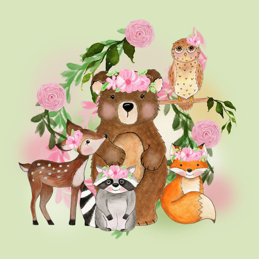 Design 1147 Green Woodlands Panel – full artwork close-up of the printed picture | Fabric by Missy Rose