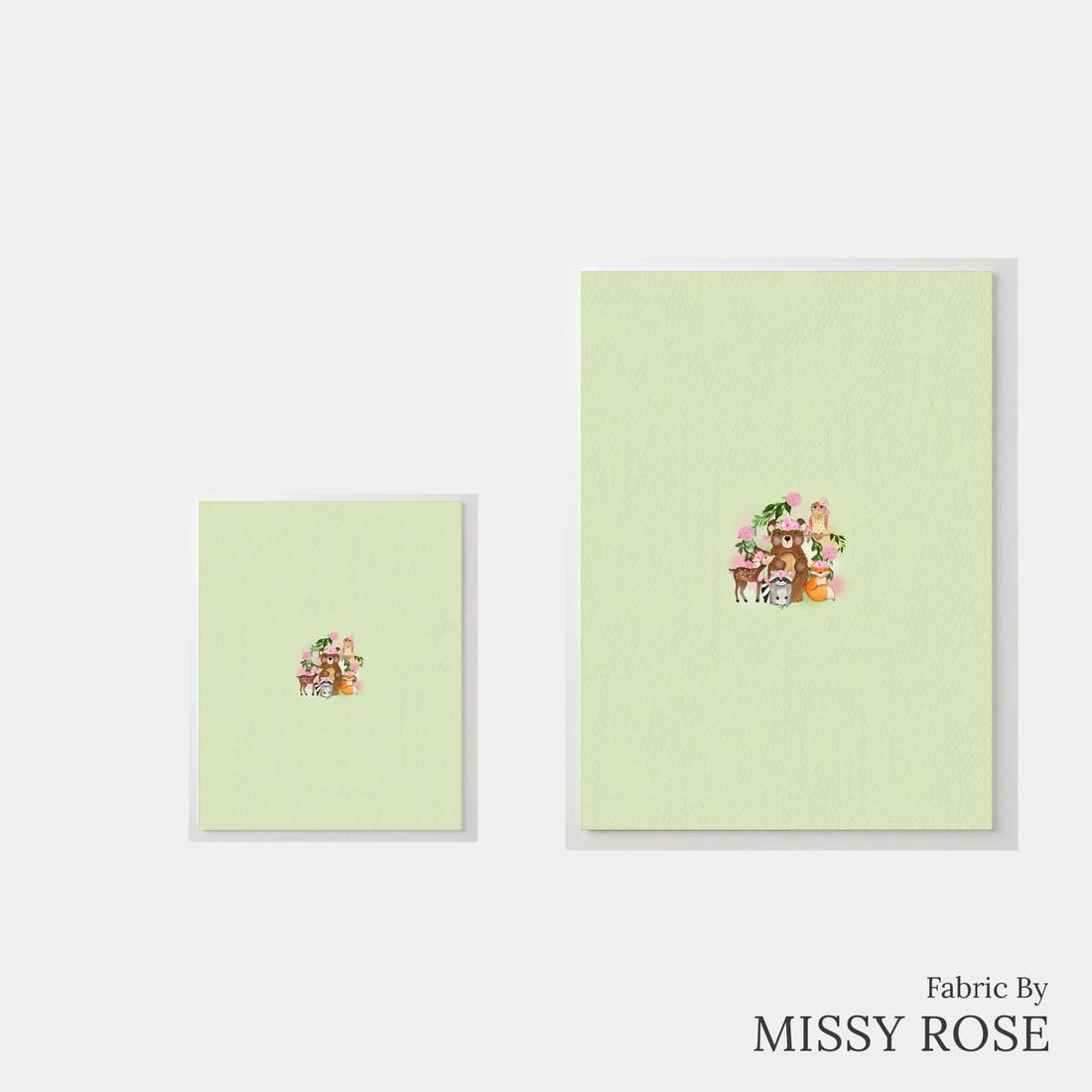 Design 1147 Green Woodlands Panel – universal and adult panel sizes side by side | Fabric by Missy Rose