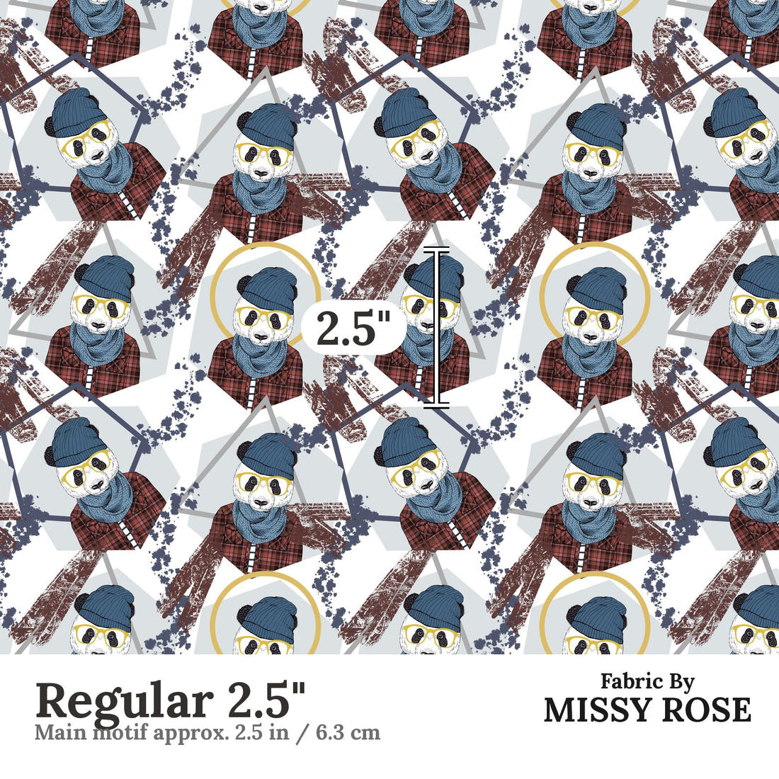 Design 1148 Geometric Panda Fabric Regular 2.5 inch print scale guide | Fabric by Missy Rose