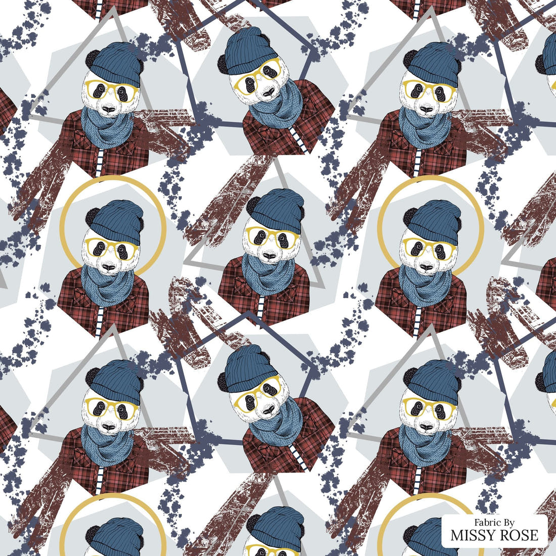 Design 1148 Geometric Panda Fabric – flat view of the print, zoom in for detail | Fabric by Missy Rose