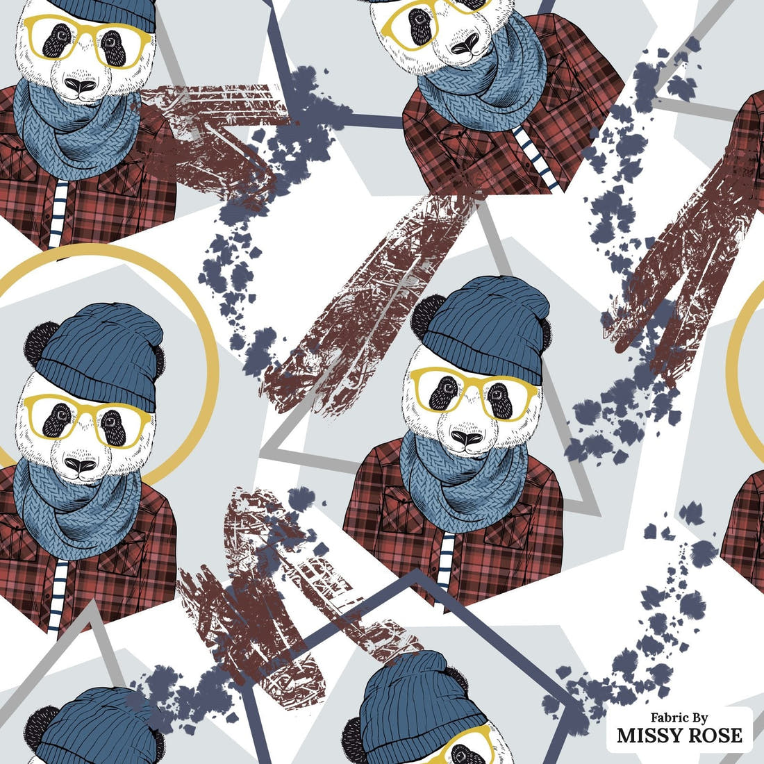 Design 1148 Geometric Panda Fabric – flat view of the print, zoom in for detail | Fabric by Missy Rose