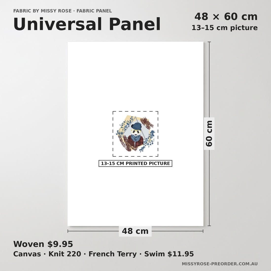Design 1148 Geometric Panda Panel universal panel sizing – 13–15 cm printed picture on 48 × 60 cm fabric | Fabric by Missy Rose