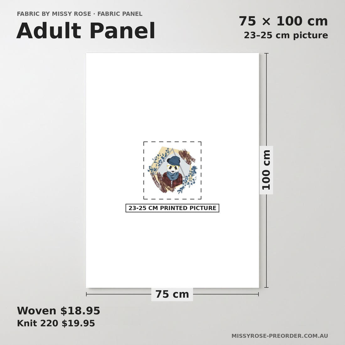 Design 1148 Geometric Panda Panel adult panel sizing – 23–25 cm printed picture on 75 × 100 cm fabric | Fabric by Missy Rose