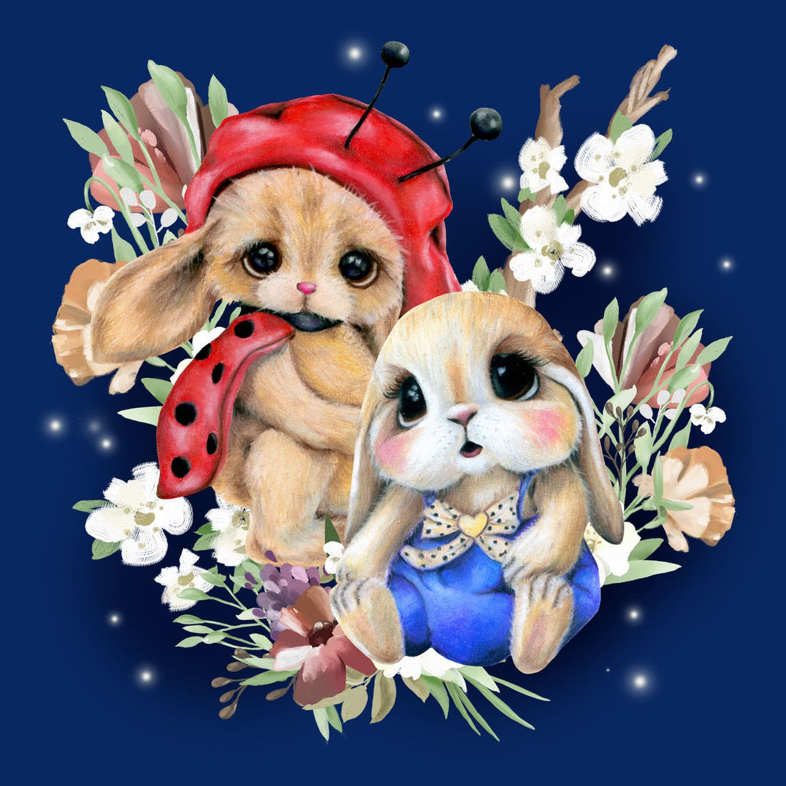 Design 1149 Navy Bunny Panel – full artwork close-up of the printed picture | Fabric by Missy Rose