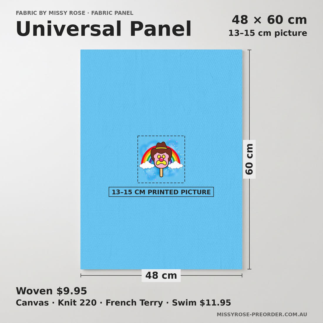 Design 115 Rainbow Ice Cream Panel universal panel sizing – 13–15 cm printed picture on 48 × 60 cm fabric | Fabric by Missy Rose
