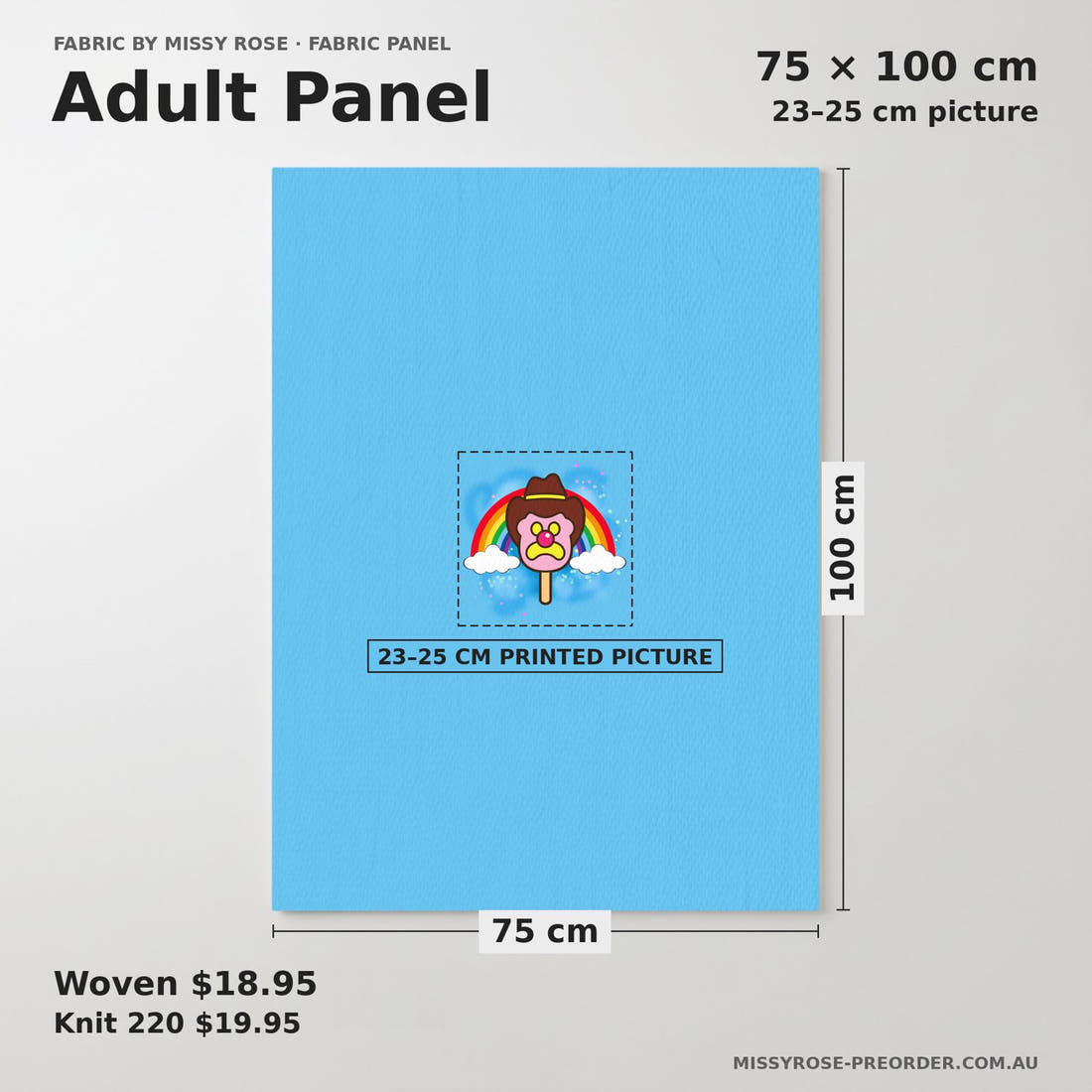 Design 115 Rainbow Ice Cream Panel adult panel sizing – 23–25 cm printed picture on 75 × 100 cm fabric | Fabric by Missy Rose