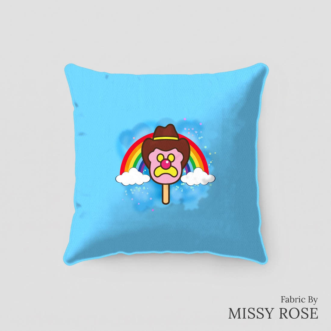 Design 115 Rainbow Ice Cream Panel sewn into a cushion – see how the panel looks made up | Fabric by Missy Rose