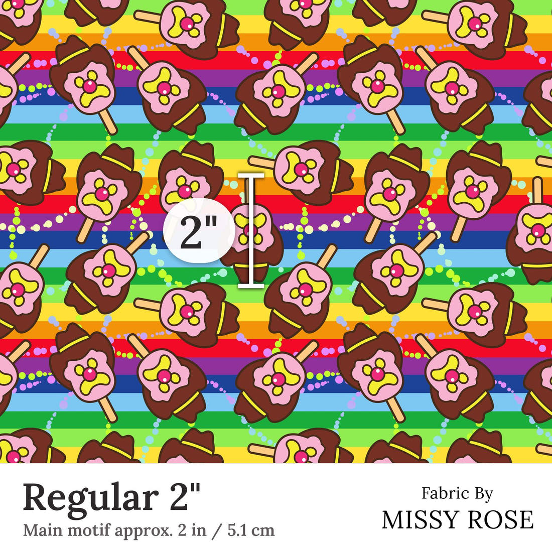 Design 115 Rainbow Ice Cream Fabric Regular 2 inch print scale guide | Fabric by Missy Rose