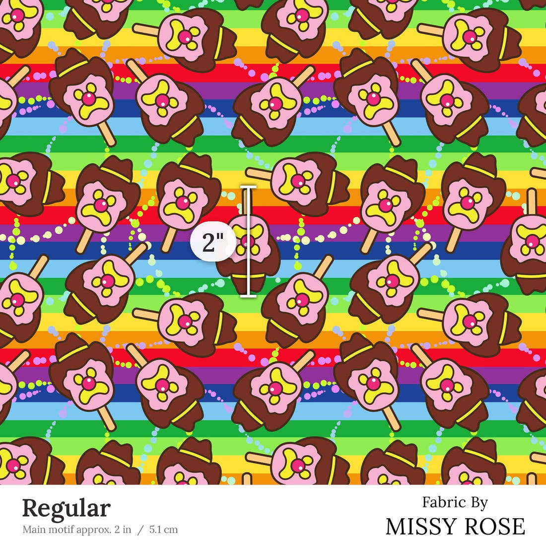 Design 115 Rainbow Ice Cream Fabric Regular 2 inch print scale guide | Fabric by Missy Rose
