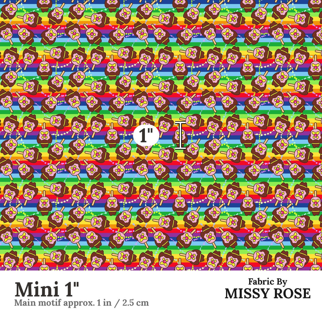 Design 115 Rainbow Ice Cream Fabric Mini 1" - print scale | Fabric by Missy Rose