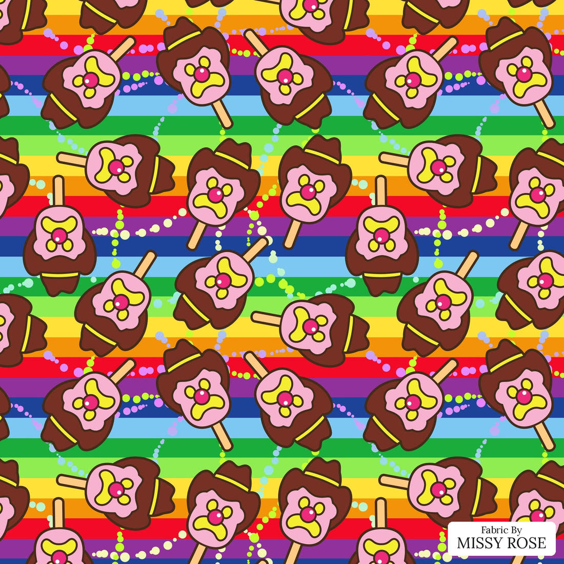 Design 115 Rainbow Ice Cream Fabric - flat view of the print, zoom in for detail | Fabric by Missy Rose