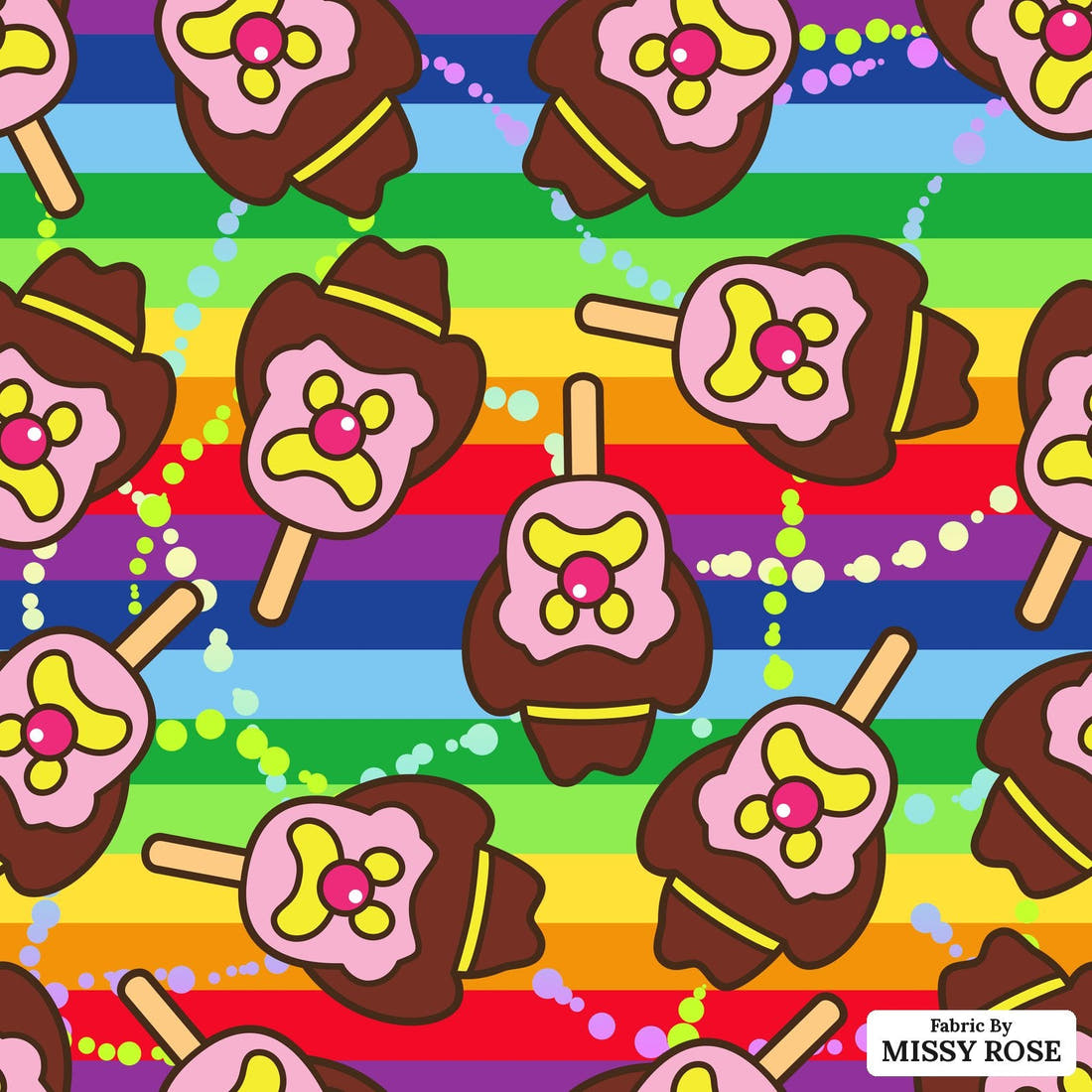 Design 115 Rainbow Ice Cream Fabric - flat view of the print, zoom in for detail | Fabric by Missy Rose