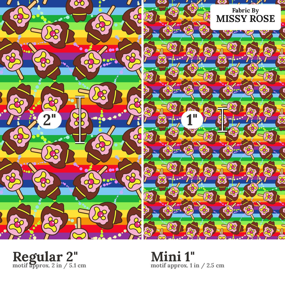 Design 115 Rainbow Ice Cream Fabric size comparison - print scale | Fabric by Missy Rose