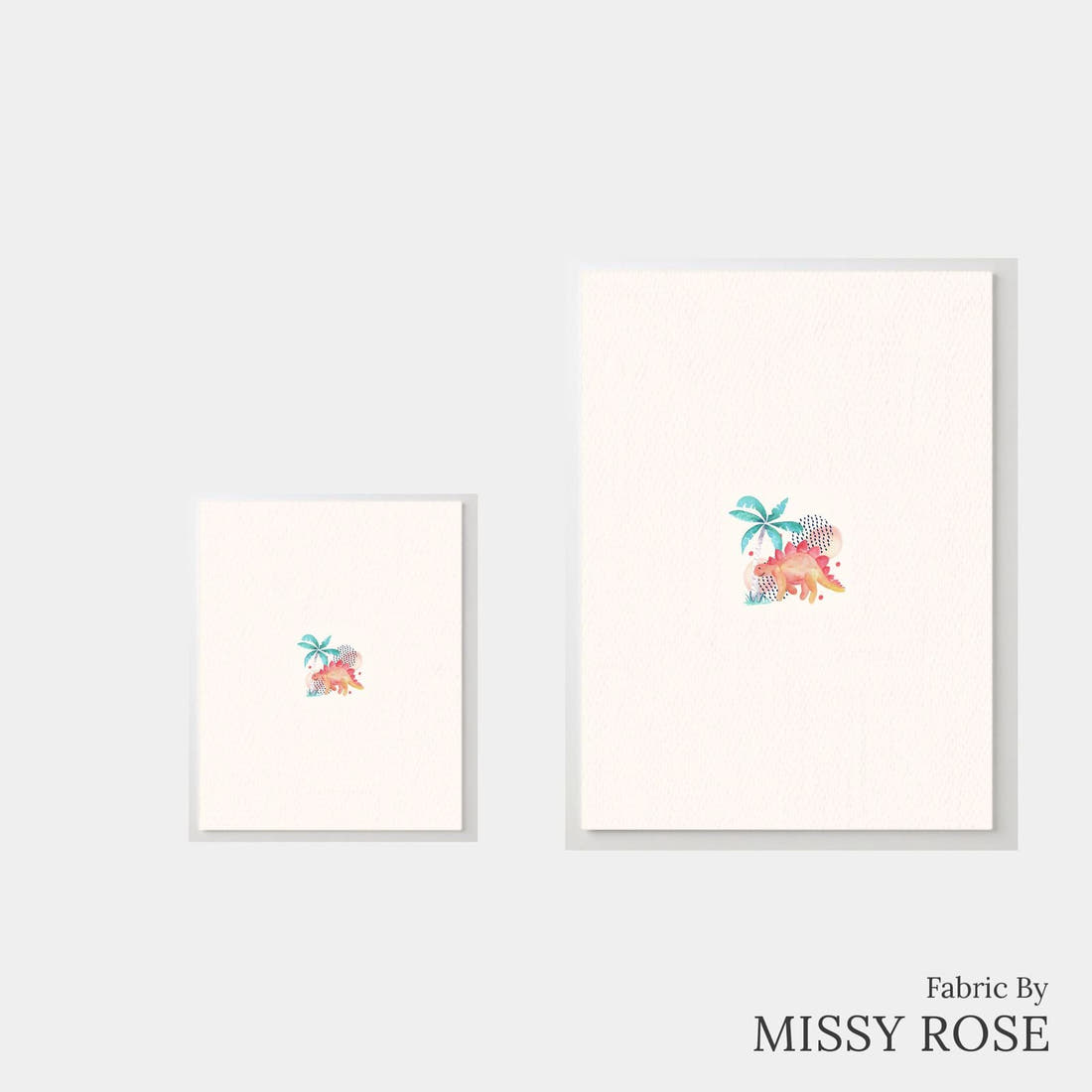 Design 1150 Watercolour Dinosaur Panel – universal and adult panel sizes side by side | Fabric by Missy Rose
