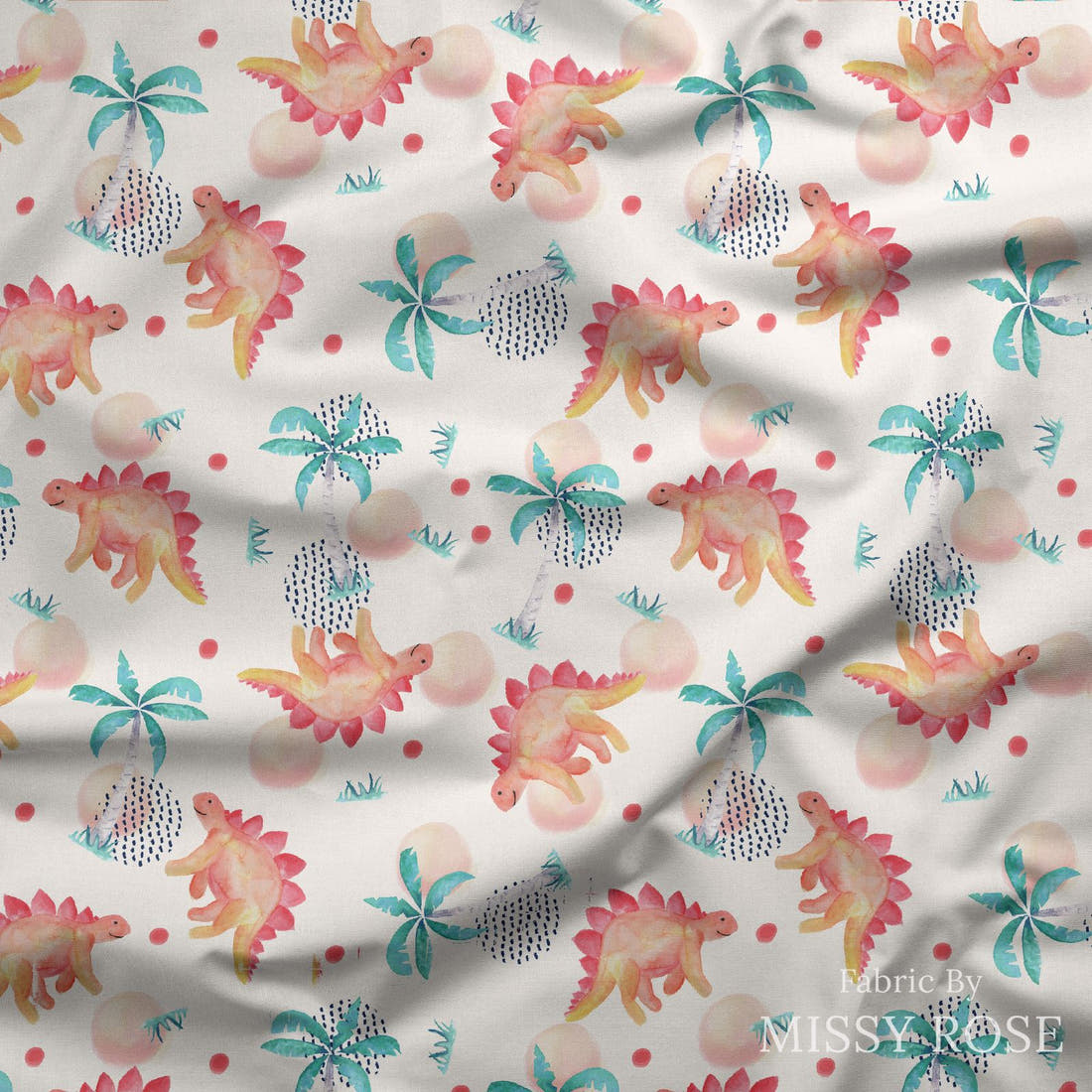 Design 1150 Watercolour Dinosaur Fabric draped fabric mockup – custom printed fabric by the metre | Fabric by Missy Rose