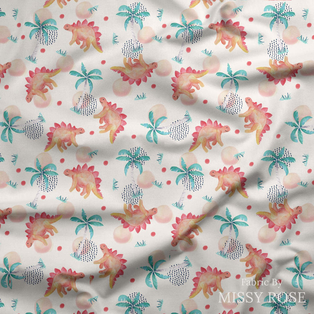 Design 1150 Watercolour Dinosaur Fabric draped fabric mockup – custom printed fabric by the metre | Fabric by Missy Rose