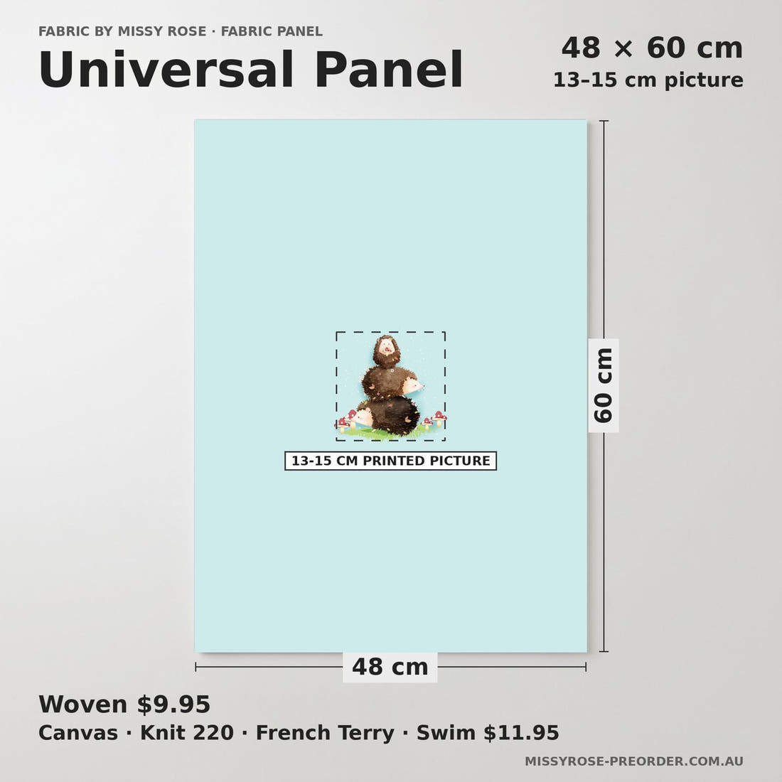 Design 1151 Blue Hedgehog Panel universal panel sizing – 13–15 cm printed picture on 48 × 60 cm fabric | Fabric by Missy Rose