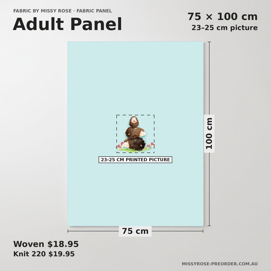 Design 1151 Blue Hedgehog Panel adult panel sizing – 23–25 cm printed picture on 75 × 100 cm fabric | Fabric by Missy Rose