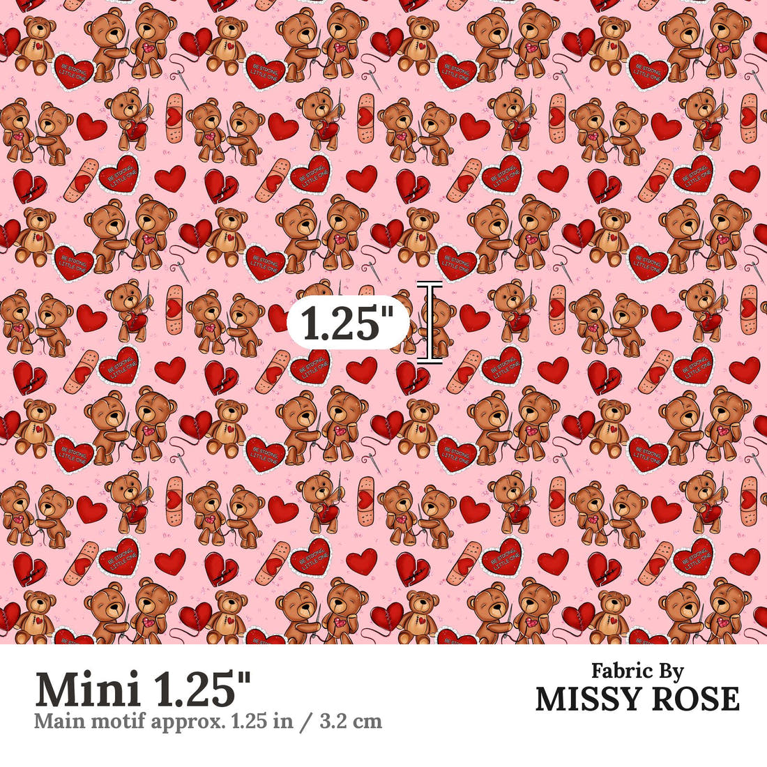 Design 1153 Heart Warrior Fabric Mini 1.25 inch print scale guide | Fabric by Missy Rose