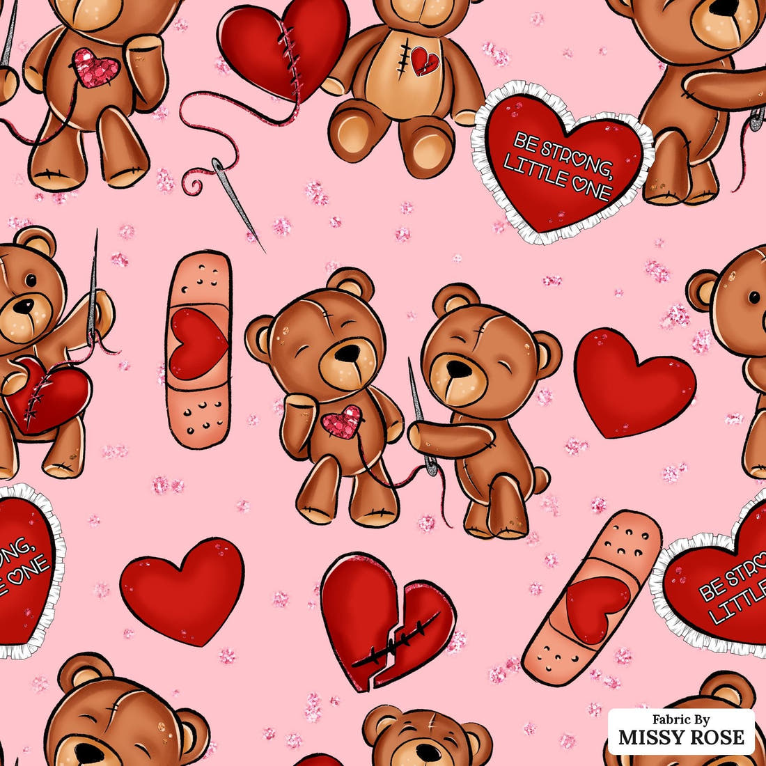 Design 1153 Heart Warrior Fabric – flat view of the print, zoom in for detail | Fabric by Missy Rose