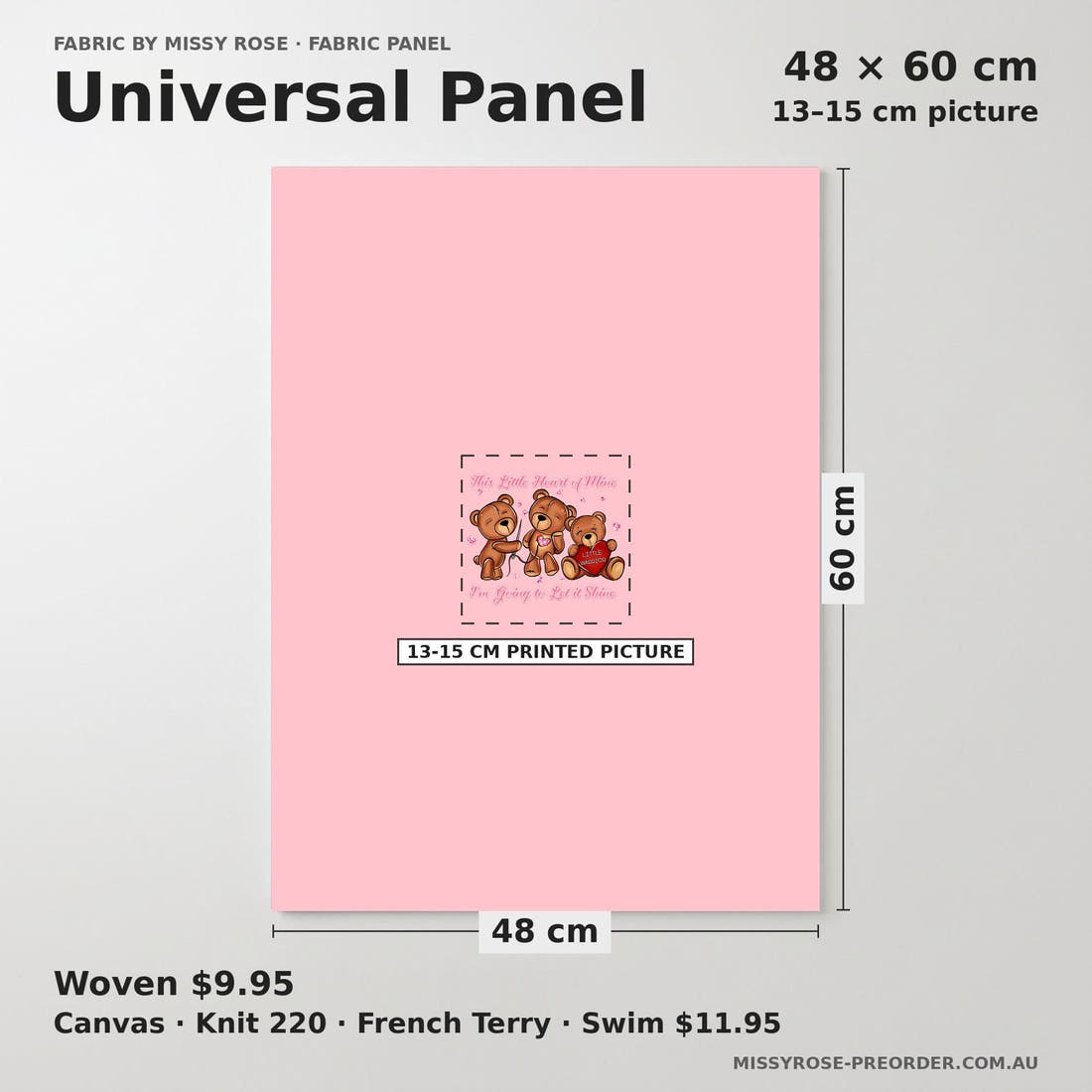 Design 1153 Heart Warrior Panel universal panel sizing – 13–15 cm printed picture on 48 × 60 cm fabric | Fabric by Missy Rose