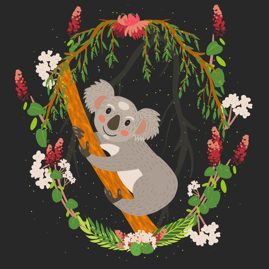 Design 1154 Black Koala Panel – full artwork close-up of the printed picture | Fabric by Missy Rose