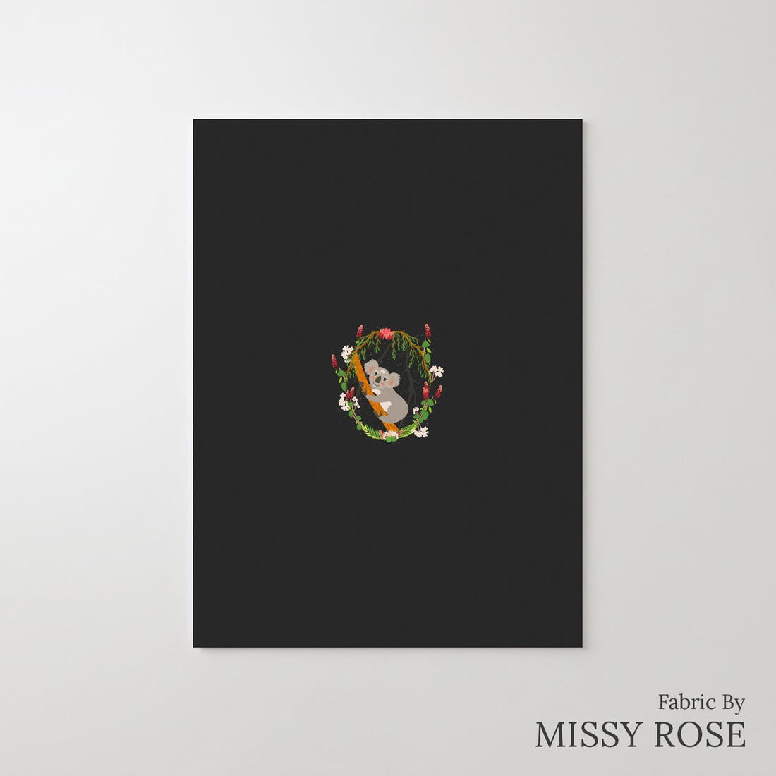 Design 1154 Black Koala Panel – printed fabric panel with centred picture, custom printed to order | Fabric by Missy Rose