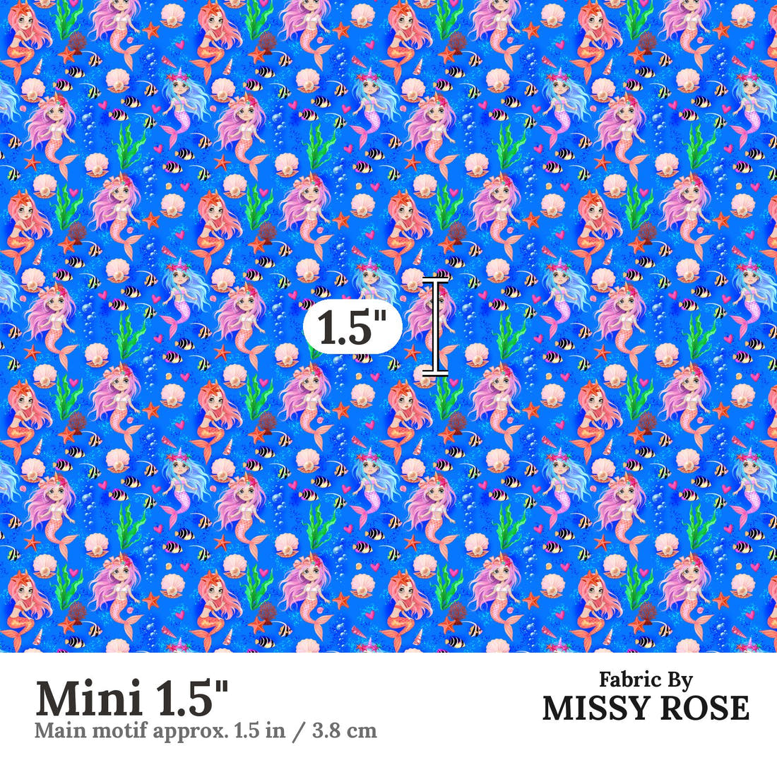 Design 1156 Mermaid Fabric Mini 1.5 inch print scale guide | Fabric by Missy Rose