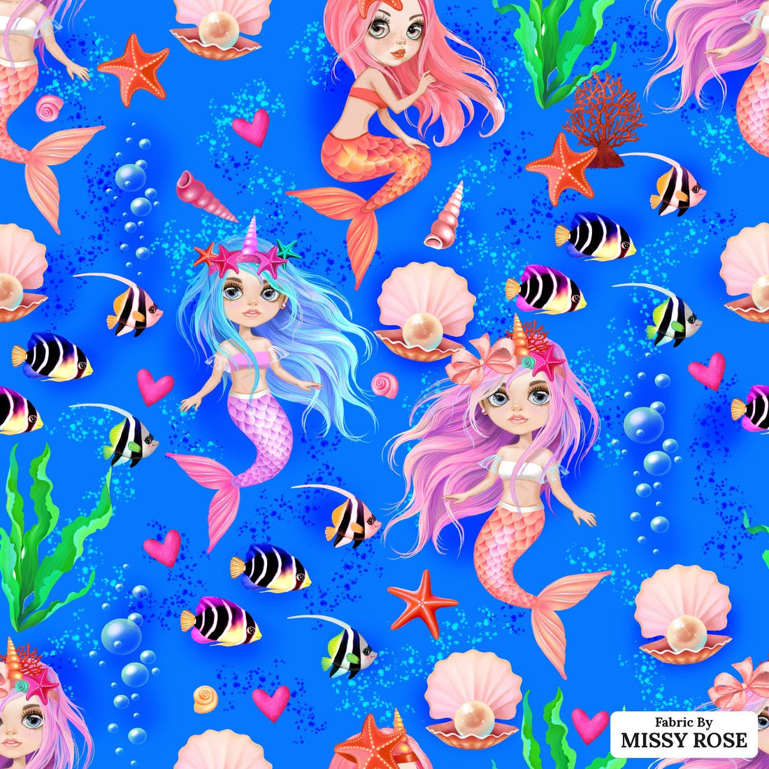Design 1156 Mermaid Fabric – flat view of the print, zoom in for detail | Fabric by Missy Rose