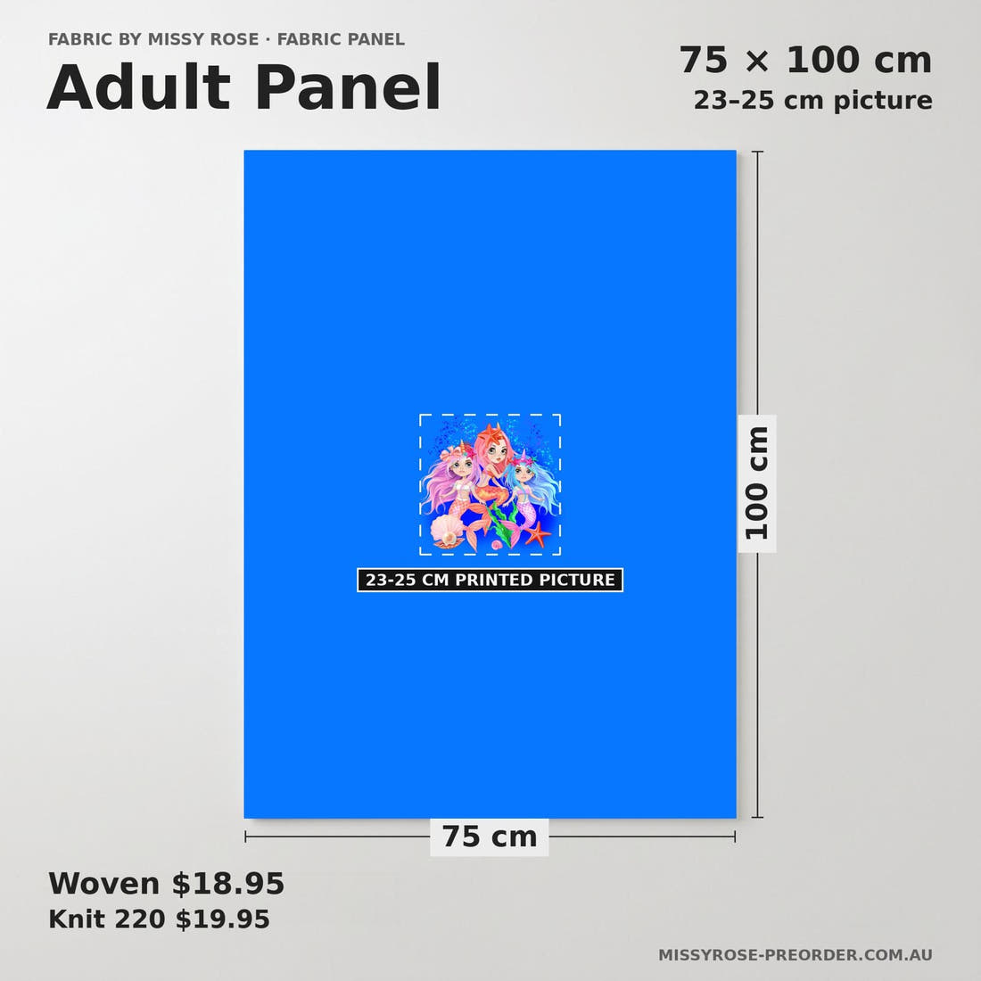 Design 1156 Mermaid Panel adult panel sizing – 23–25 cm printed picture on 75 × 100 cm fabric | Fabric by Missy Rose