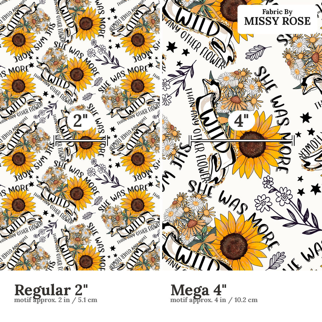 Design 1157 Wild Fabric Regular 2 inch vs Mega 4 inch print scale side by side | Fabric by Missy Rose