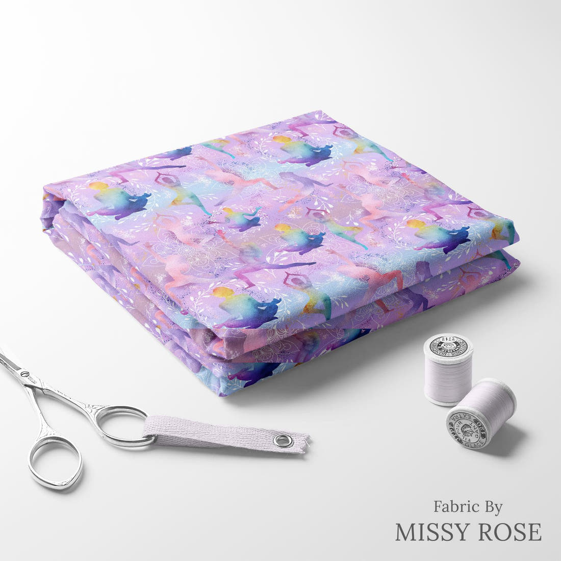 Design 1158 Yoga Fabric folded fabric stack with matching thread – pre-order fabric Australia | Fabric by Missy Rose