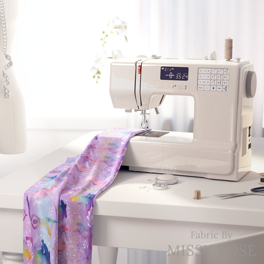 Design 1158 Yoga Fabric on a sewing machine – premium fabric for sewing projects | Fabric by Missy Rose