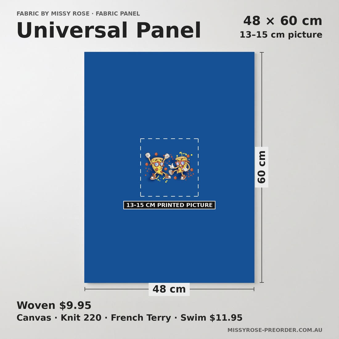 Design 1159 Pizza Panel universal panel sizing – 13–15 cm printed picture on 48 × 60 cm fabric | Fabric by Missy Rose