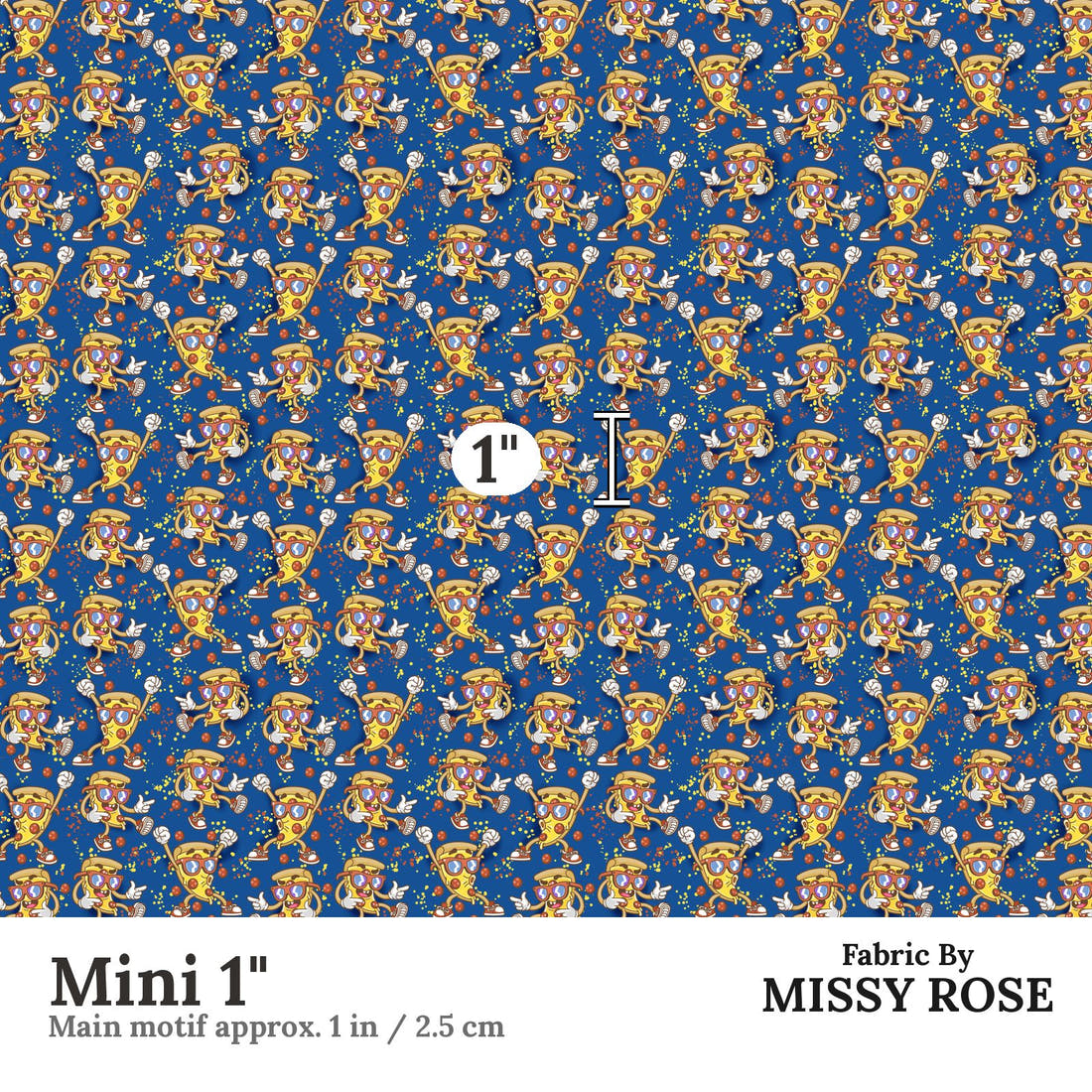 Design 1159 Pizza Fabric Mini 1 inch print scale guide | Fabric by Missy Rose