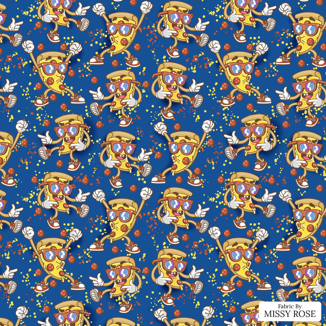 Design 1159 Pizza Fabric – flat view of the print, zoom in for detail | Fabric by Missy Rose