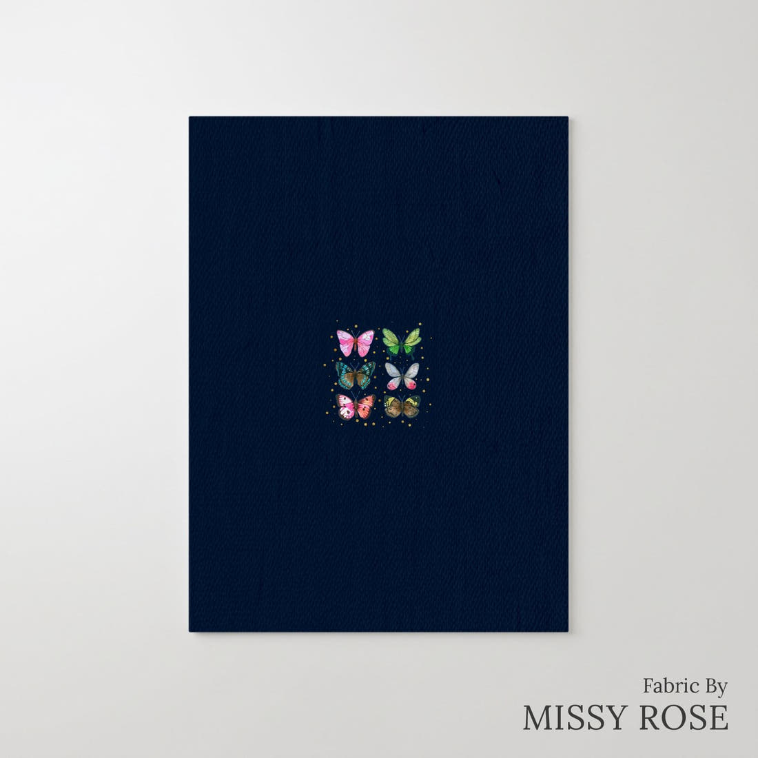 Design 116 Navy Butterfly Panel – printed fabric panel with centred picture, custom printed to order | Fabric by Missy Rose