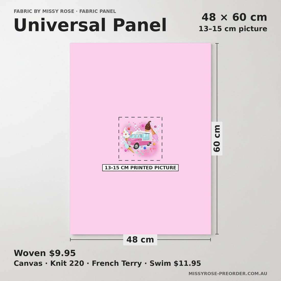 Design 1160 Pink Ice Cream Panel universal panel sizing – 13–15 cm printed picture on 48 × 60 cm fabric | Fabric by Missy Rose