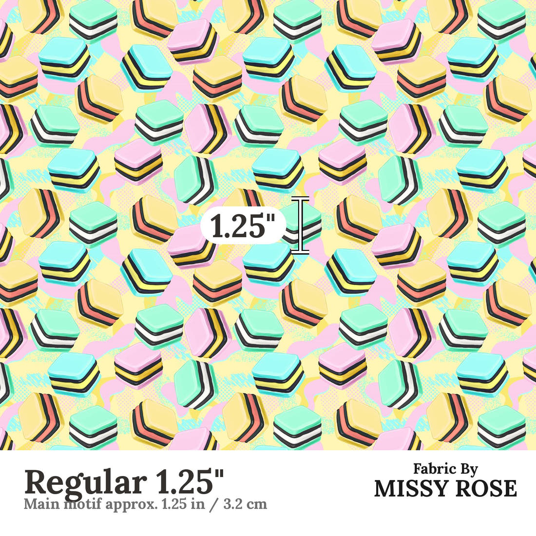 Design 1162 Licorice Fabric Regular 1.25 inch print scale guide | Fabric by Missy Rose
