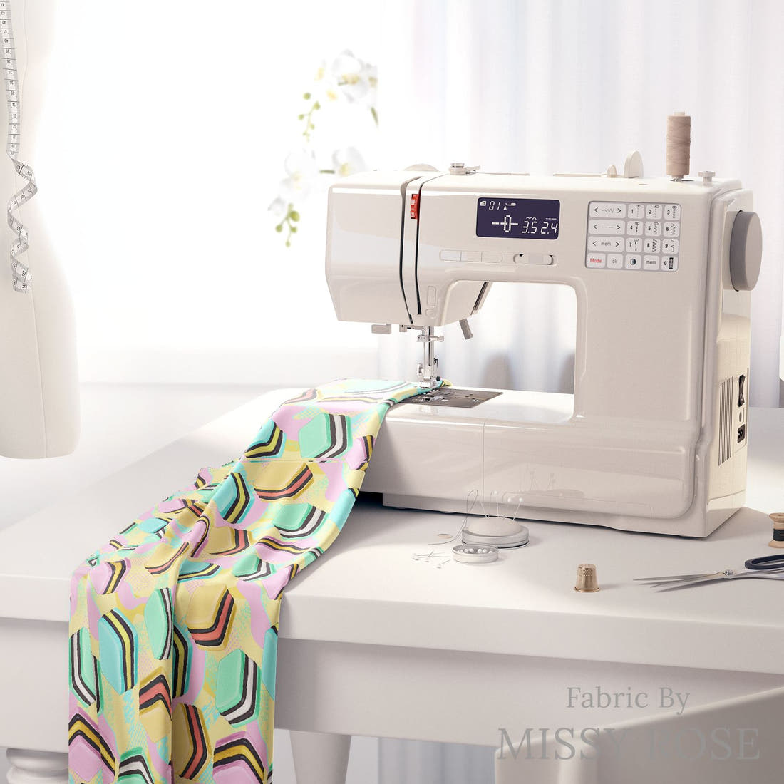 Design 1162 Licorice Fabric on a sewing machine – premium fabric for sewing projects | Fabric by Missy Rose
