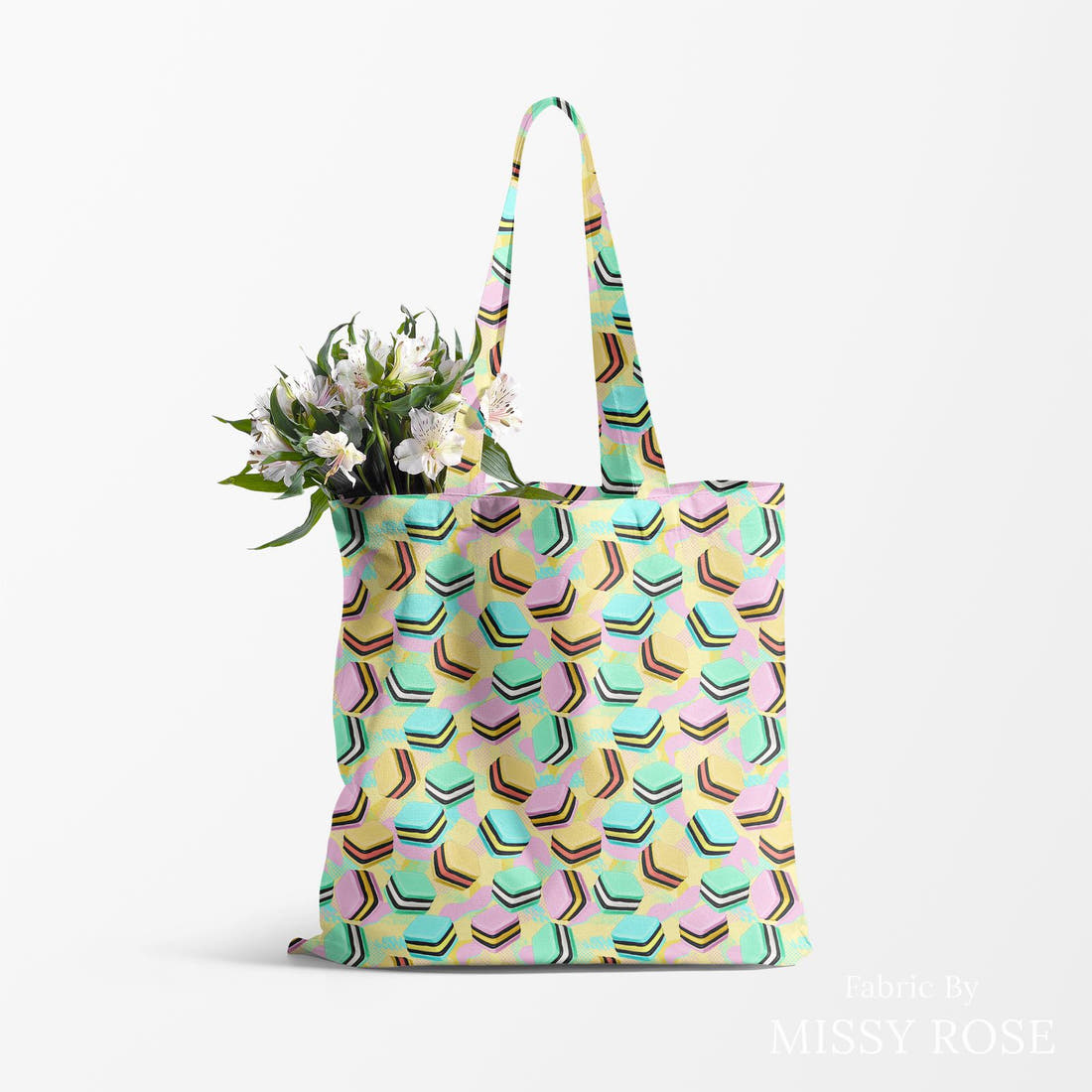 Design 1162 Licorice Fabric made up as a tote bag – see how the print looks made up | Fabric by Missy Rose