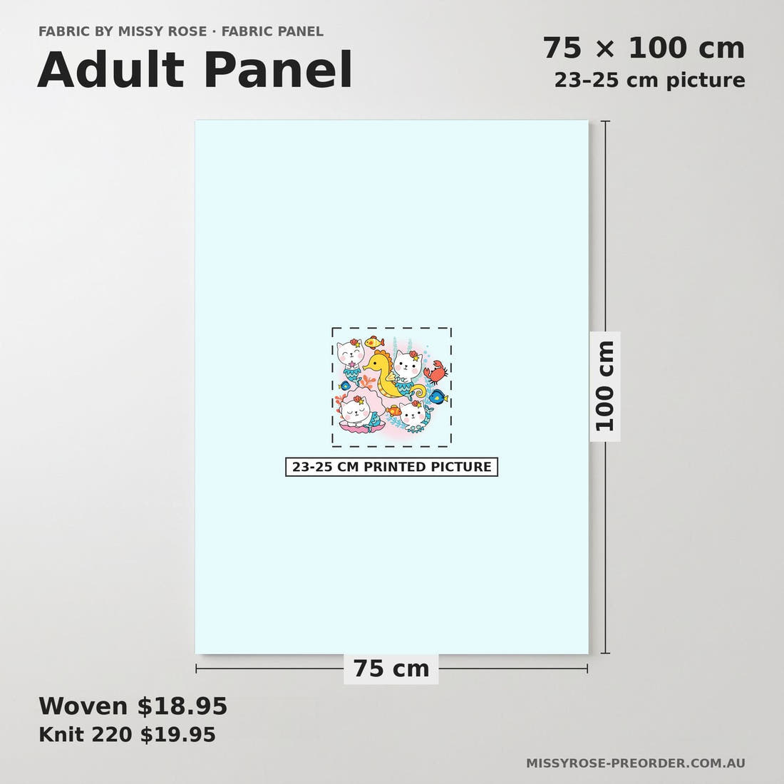 Design 1163 Cute Mermaid Panel adult panel sizing – 23–25 cm printed picture on 75 × 100 cm fabric | Fabric by Missy Rose