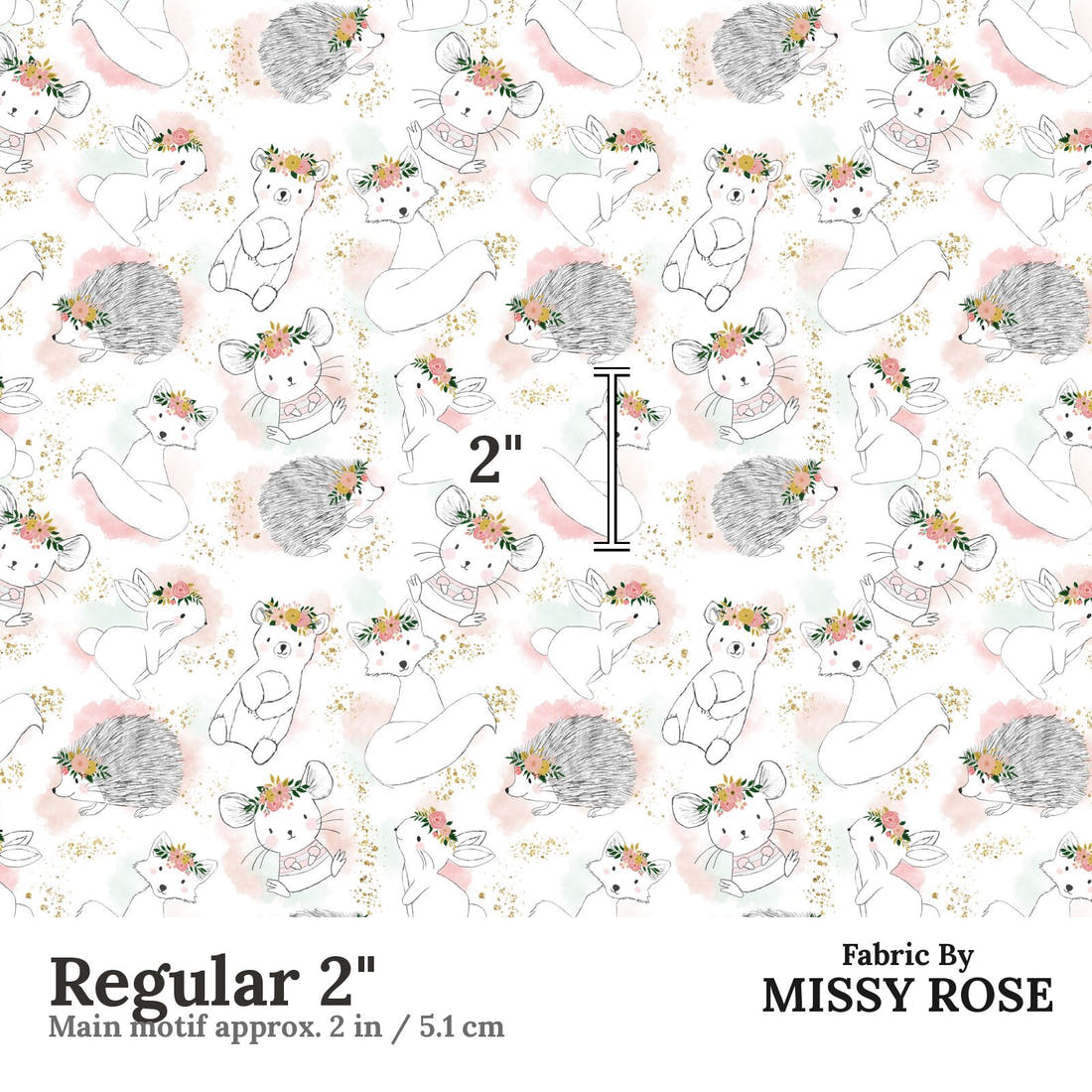 Design 1164 Sweet Woodlands Fabric Regular 2 inch print scale guide | Fabric by Missy Rose